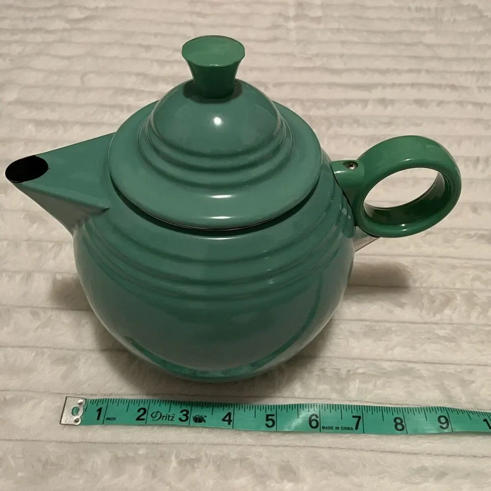 Vintage Fiesta Enamelware Tea Kettle Sea Mist Green Copco Homer Laughlin Enamel